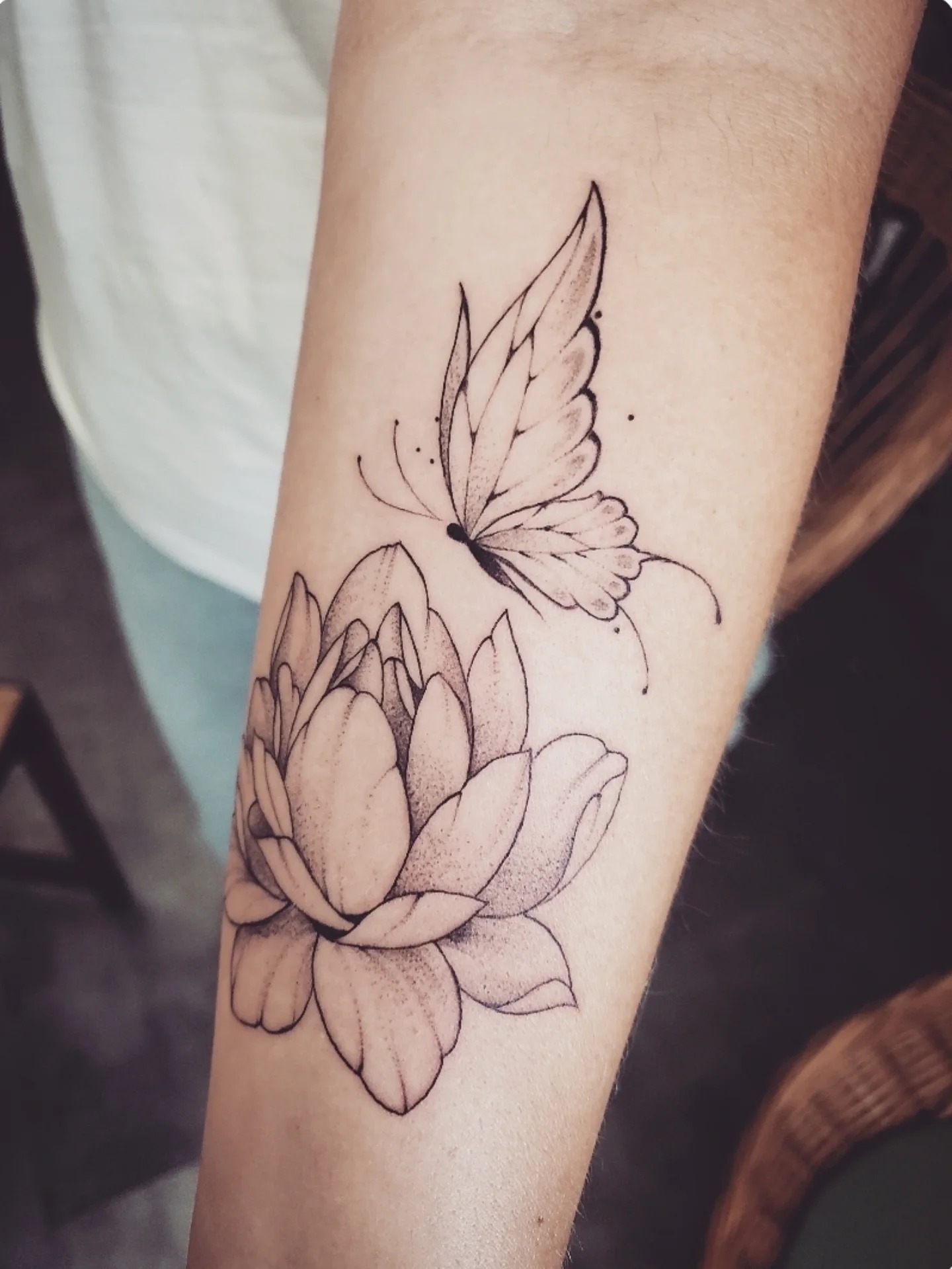 Butterfly and Lotus Flower Tattoo Tattoo Design