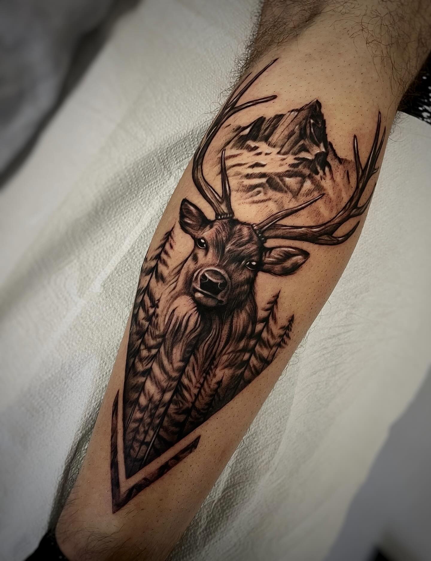 Majestic Stag Mountain Tattoo Tattoo Design