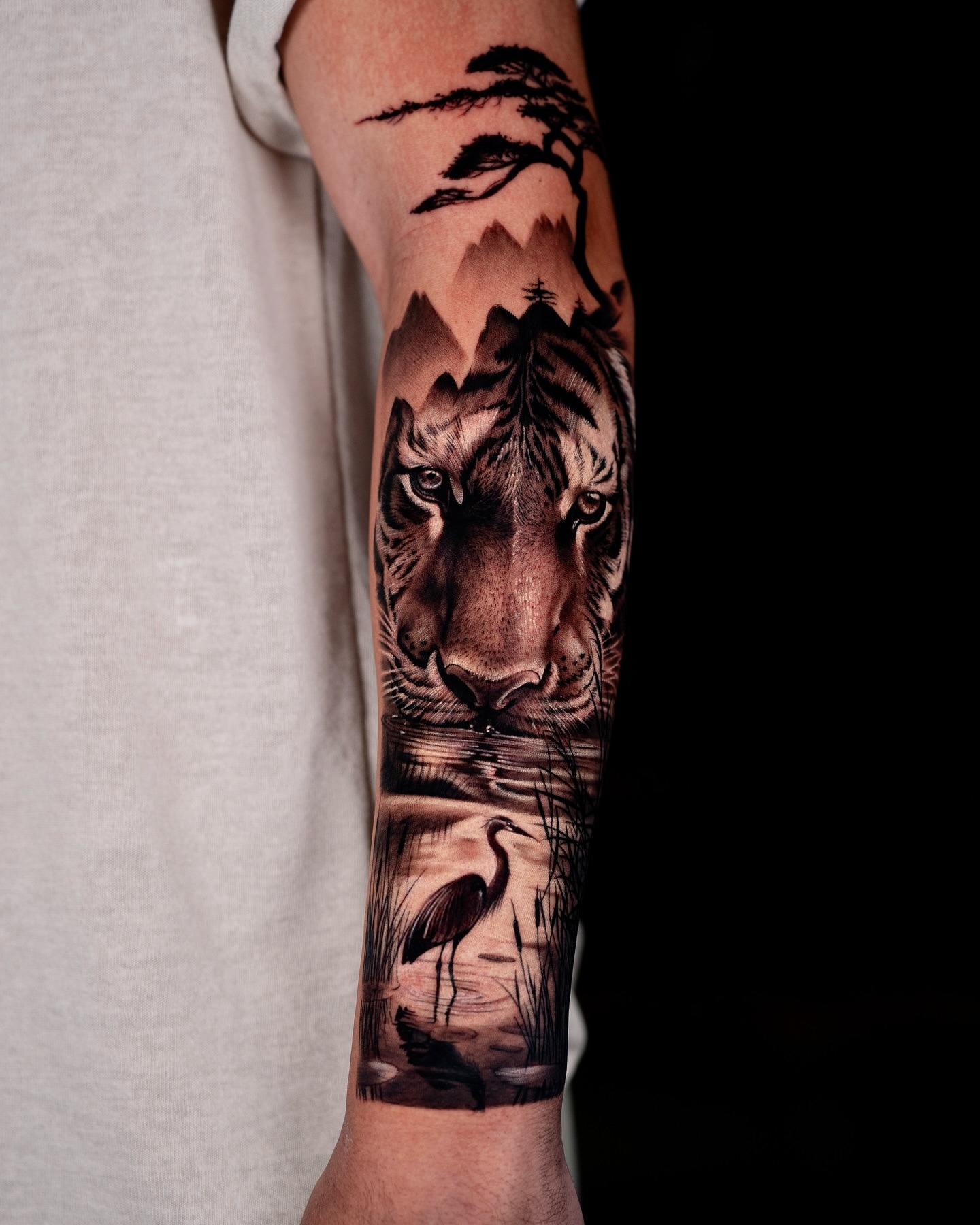 Tiger and Wetland Wilderness Tattoo Tattoo Design