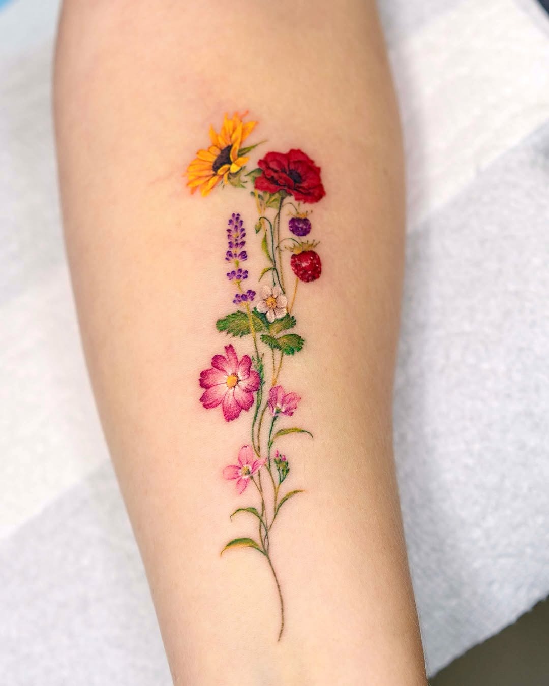 Vibrant wildflower tattoo celebrates nature’s beauty Tattoo Design