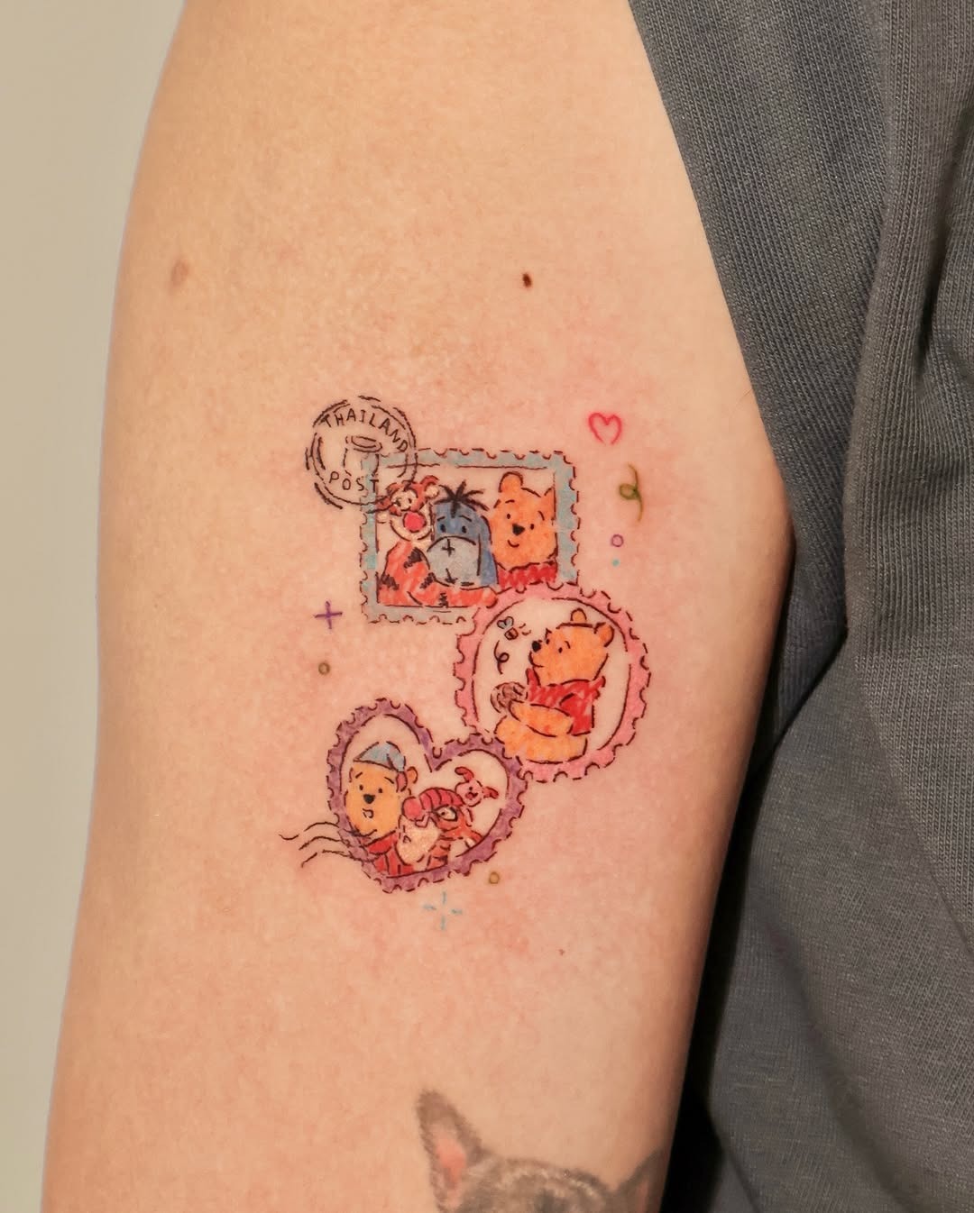 Charming illustrated Pooh bear stamp tattoos Tattoo Design