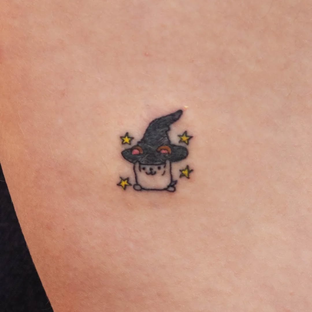 Adorable hamster in a witch hat tattoo Tattoo Design