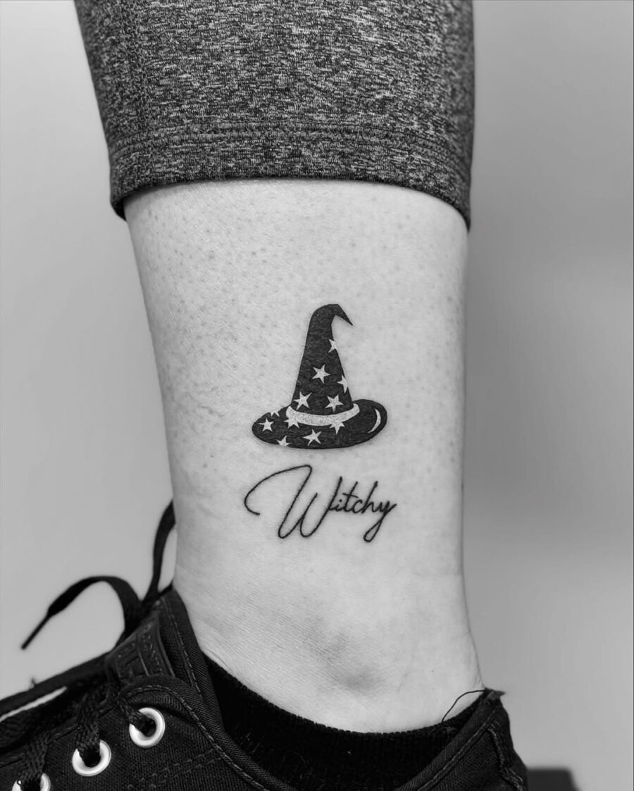 Elegant witch hat tattoo with a whimsical touch Tattoo Design