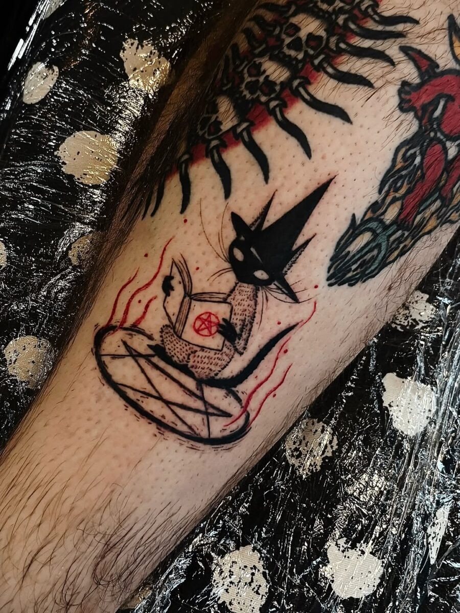 Intriguing witch hat tattoo with a mystical twist Tattoo Design