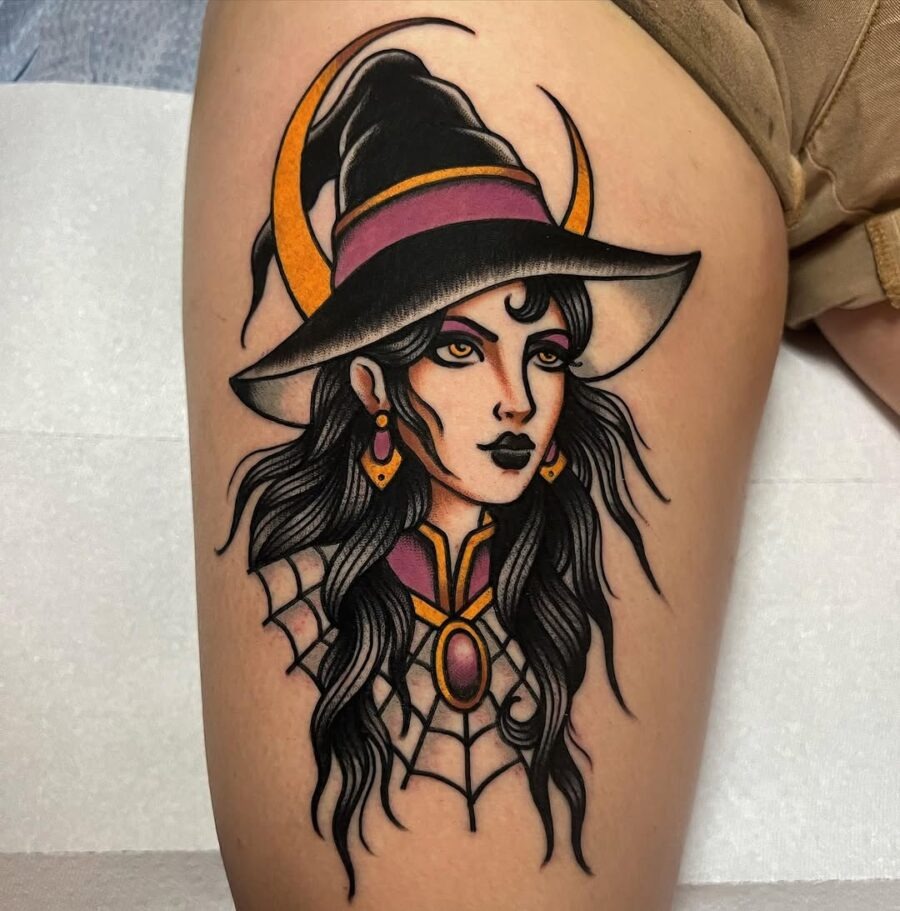 Stylish feminine witch hat tattoo design Tattoo Design