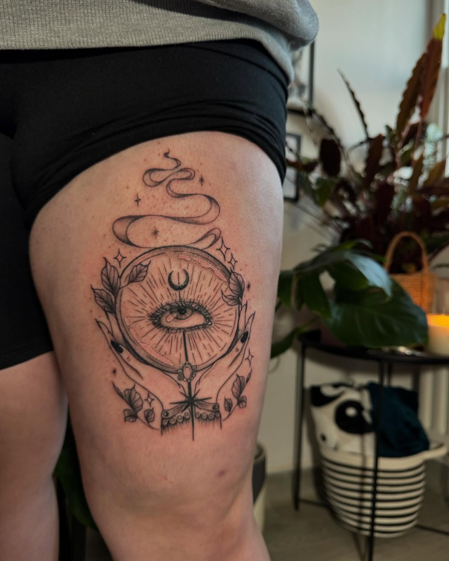 All-Seeing Eye with Crescent Moon and Smoke Tattoo Tattoo Design