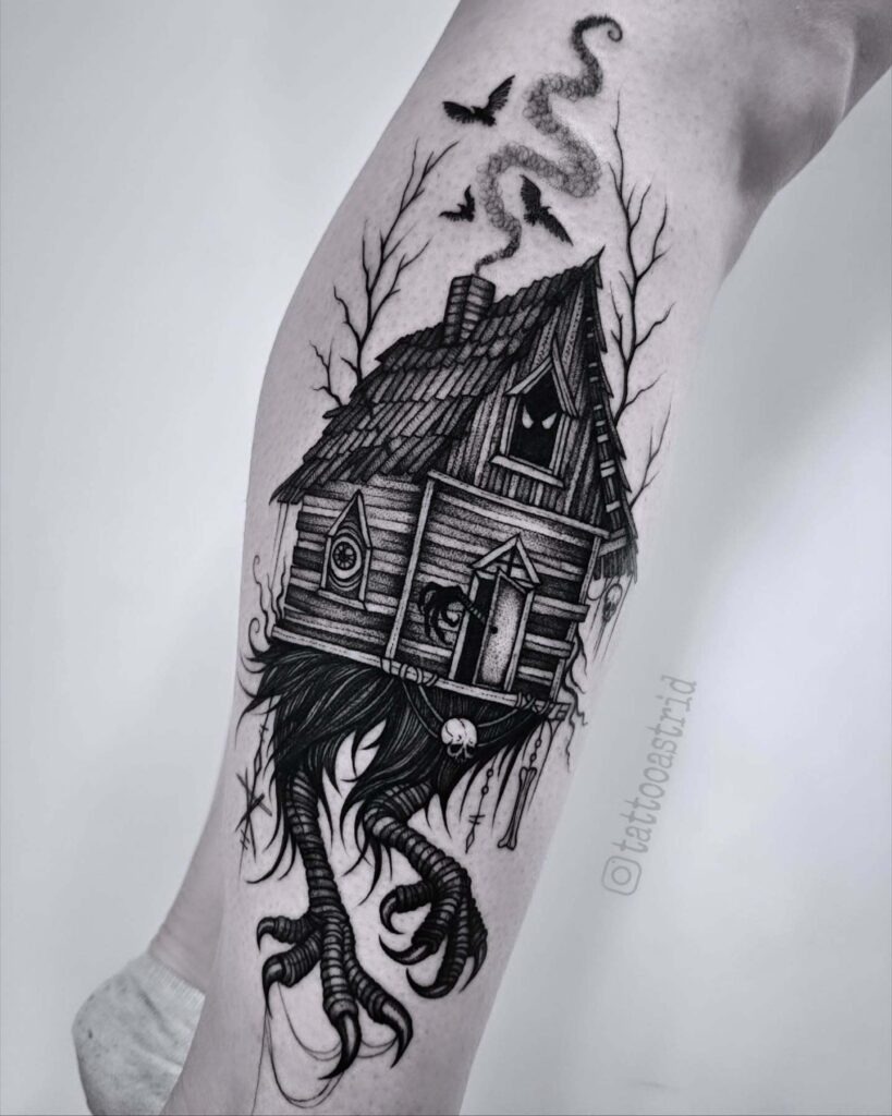 Baba Yaga’s Walking Hut with Chicken Legs Tattoo Tattoo Design