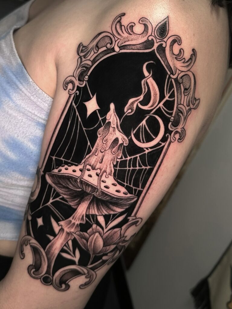 Candle on Mushroom Witchy Tattoo Tattoo Design
