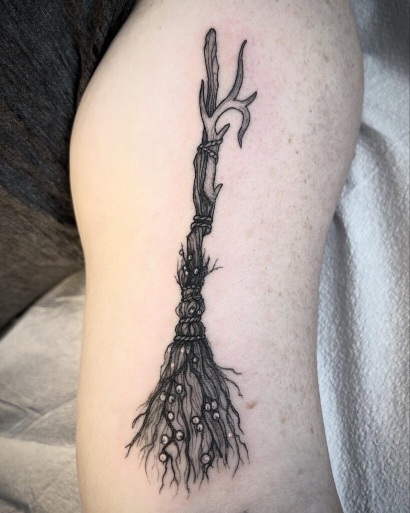 Enchanted Rooted Broomstick Tattoo Tattoo Design