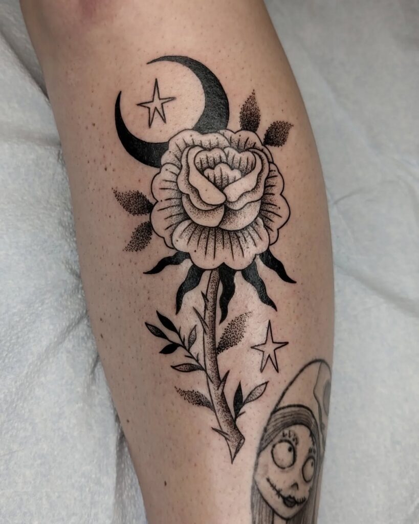 Moonlit Witchy Flower Tattoo Tattoo Design