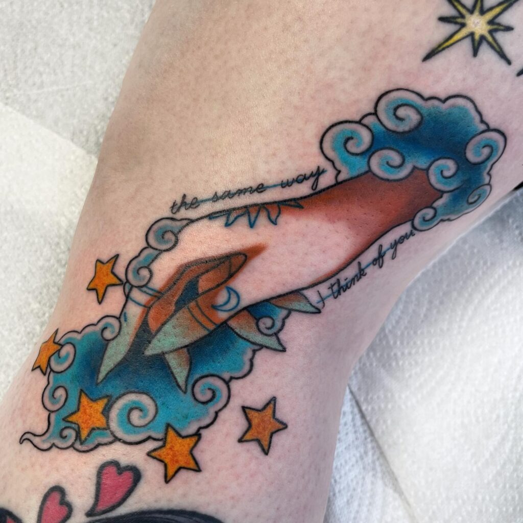 Spellcasting Witchy Hand with Stars and Clouds Tattoo Design