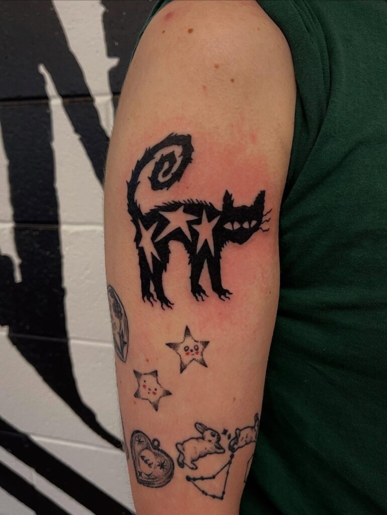 Starry Black Cat Witchy Tattoo Tattoo Design