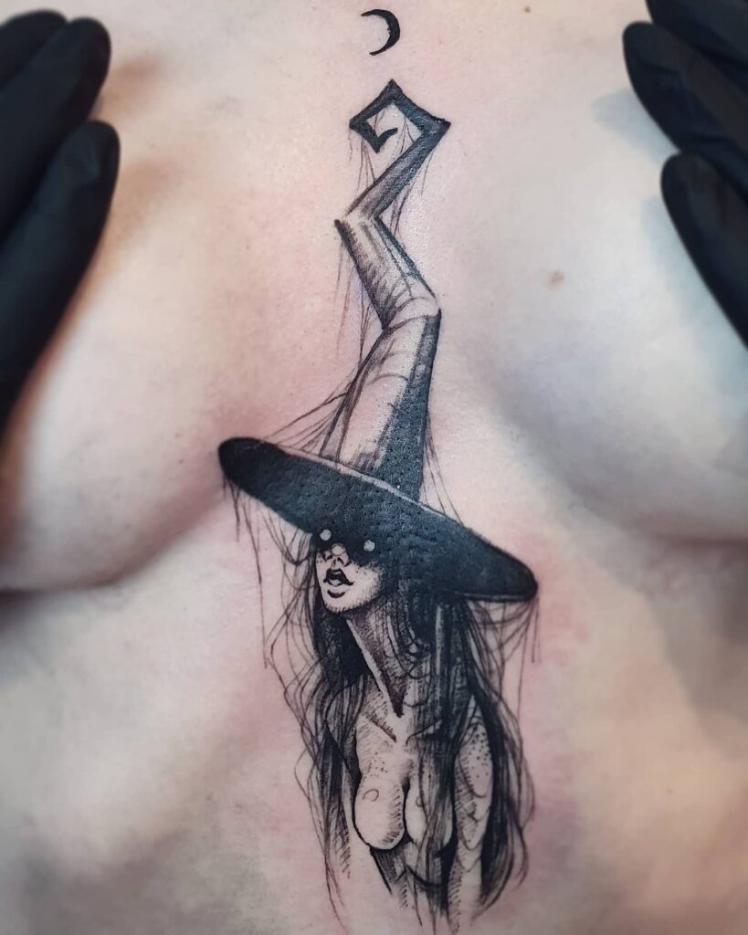 Surreal Witch Chest Tattoo Tattoo Design