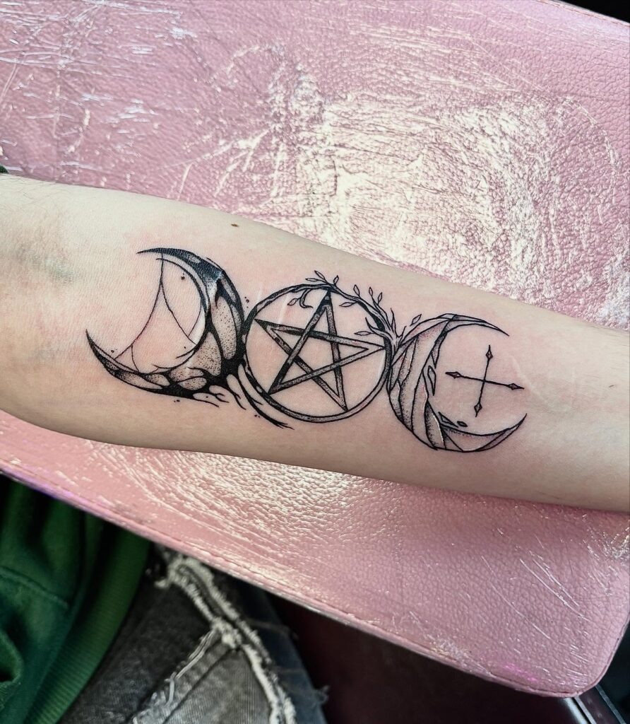 Triple Moon and Pentacle Witchy Tattoo Tattoo Design