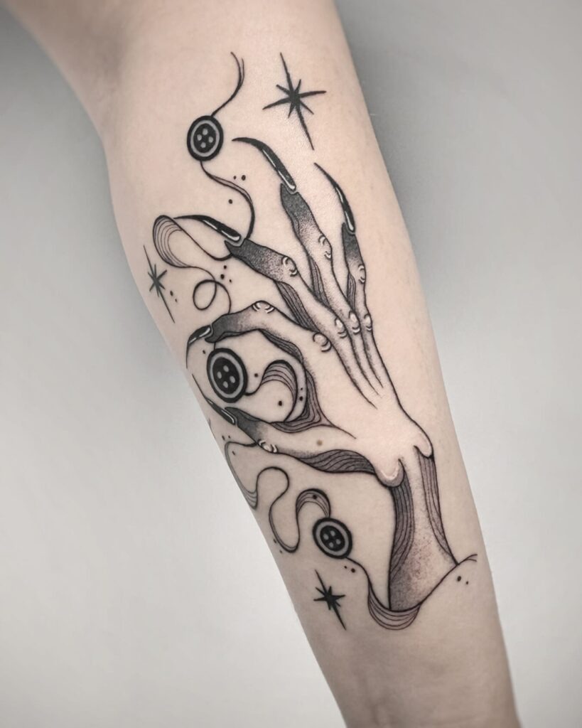 Witchy Hand with Buttons and Stars Tattoo Tattoo Design