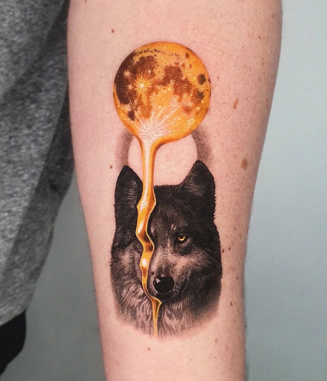 Artistic wolf tattoo with moonlit details Tattoo Design