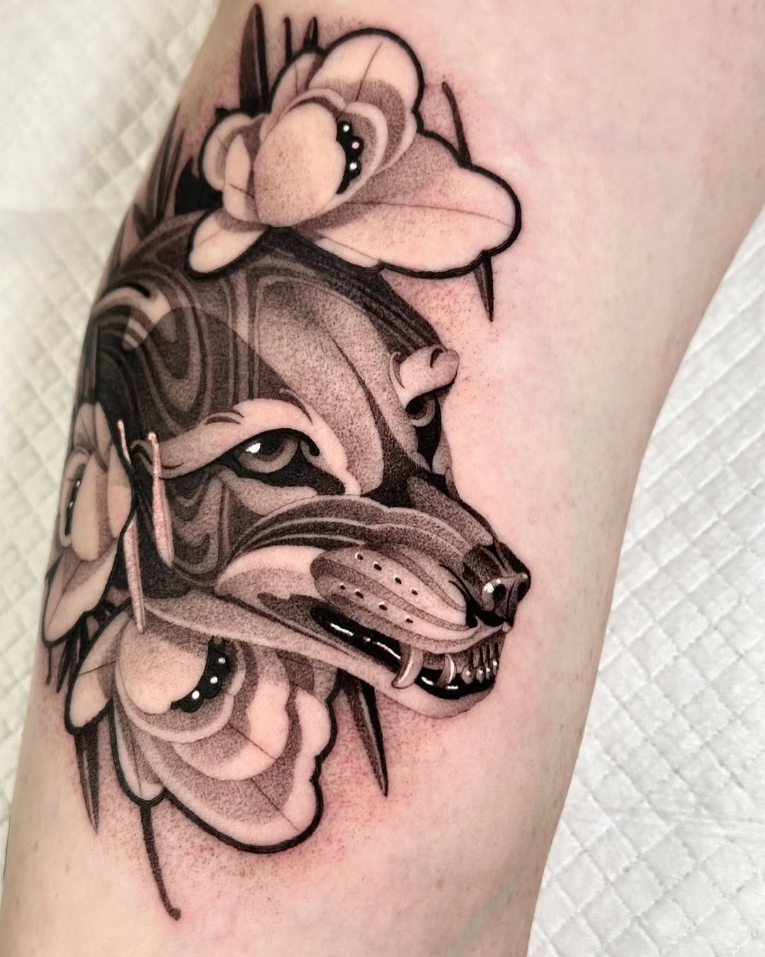 Intricate floral wolf tattoo design Tattoo Design