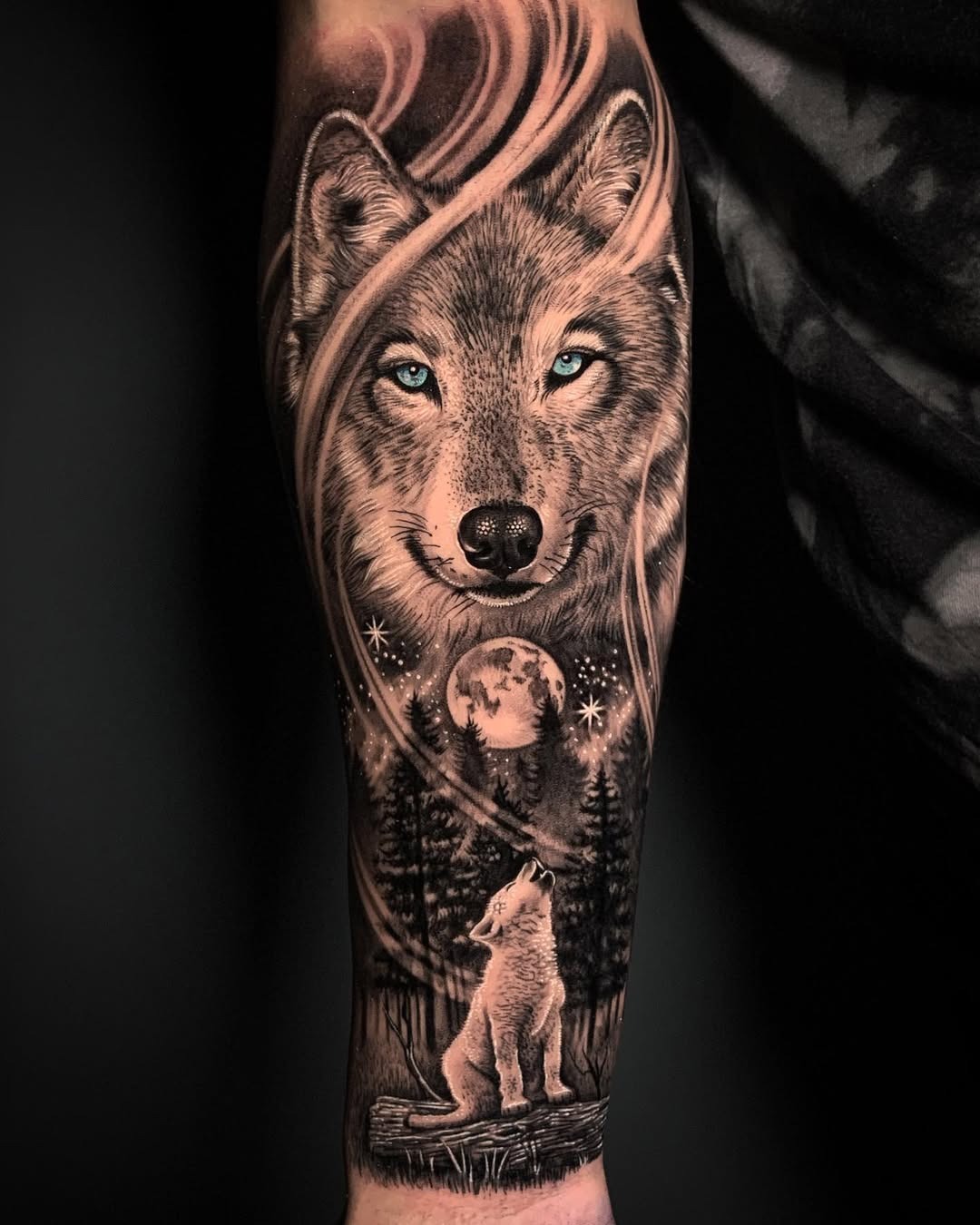 Stunning wolf tattoo with mesmerizing blue eyes Tattoo Design