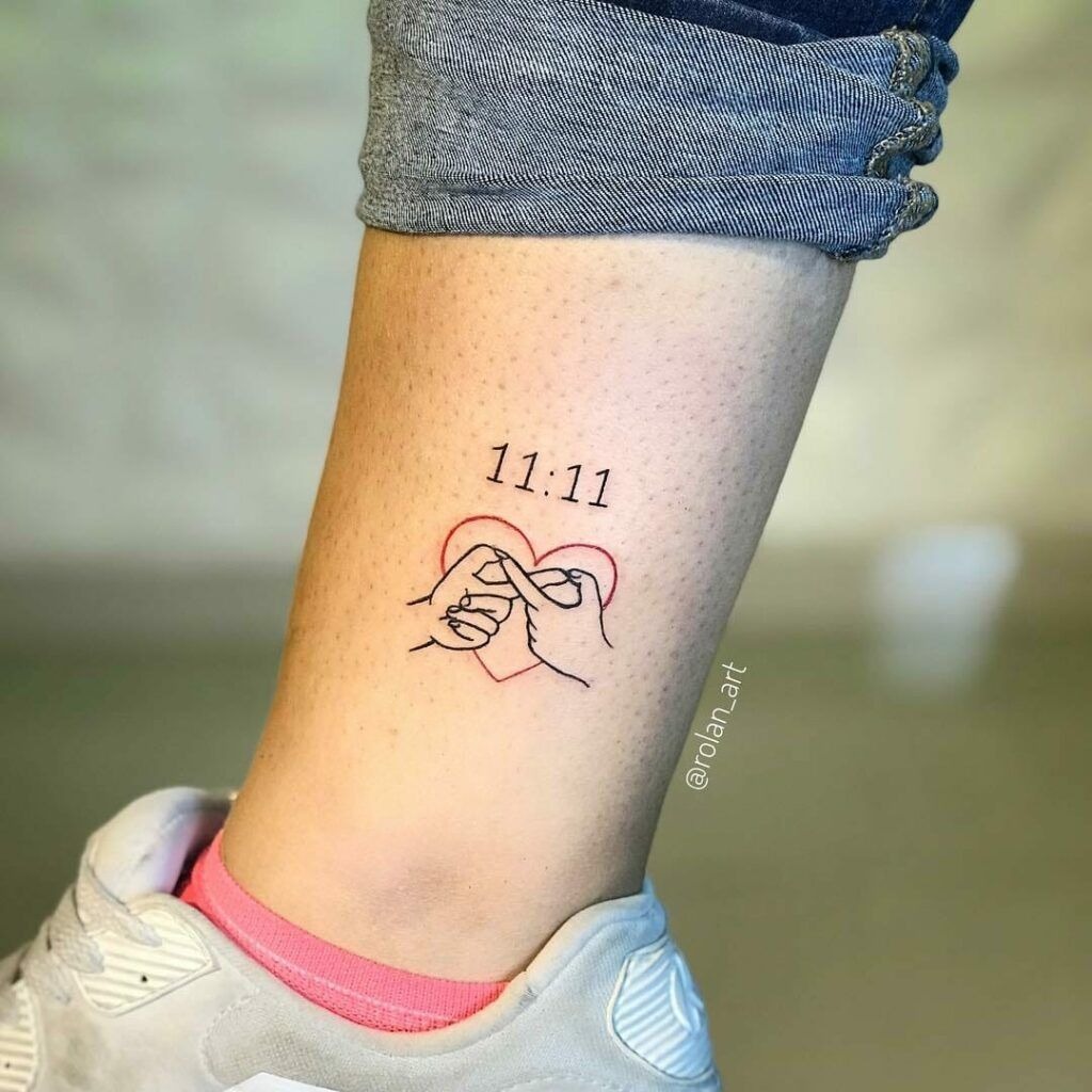 11:11 ankle tattoo with pinky promise Tattoo Design