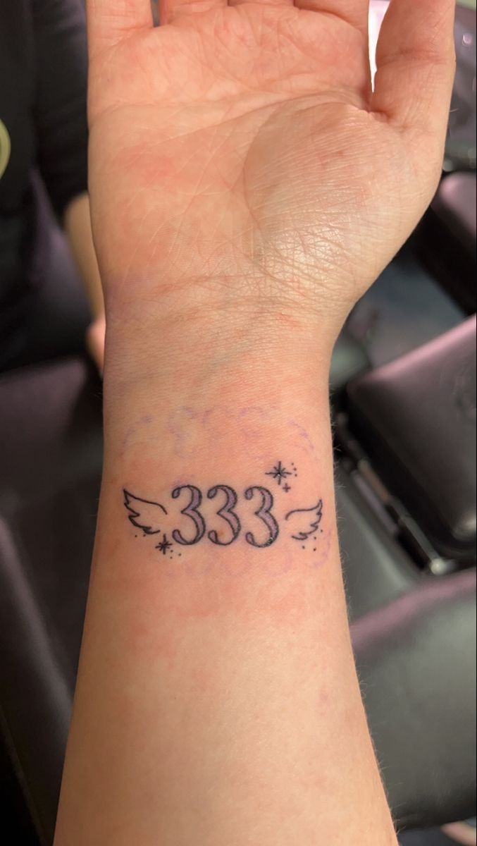 333 wrist tattoo with tiny wings Tattoo Design