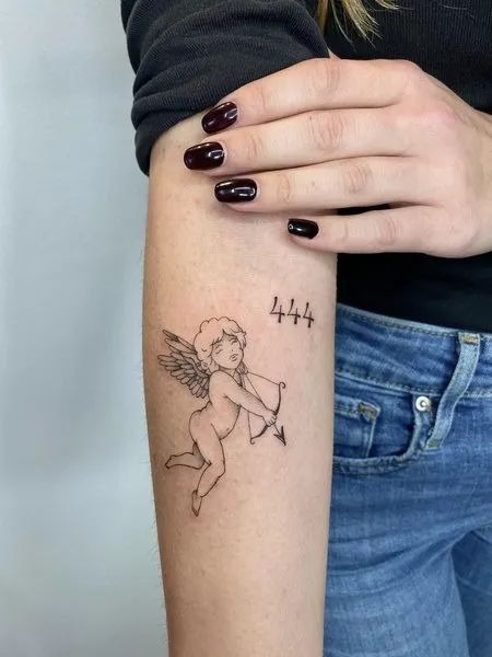 Cherub archer with tiny 444 Tattoo Design