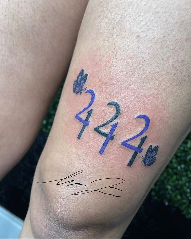 Colorful 444 with butterflies Tattoo Design