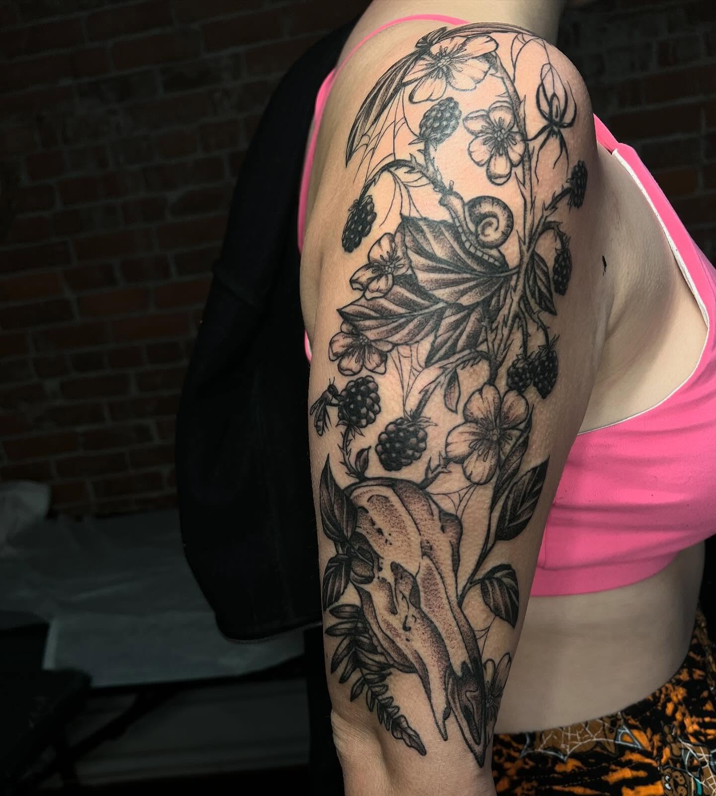 Blackwork Floral Negative Space Sleeve Tattoo Tattoo Design
