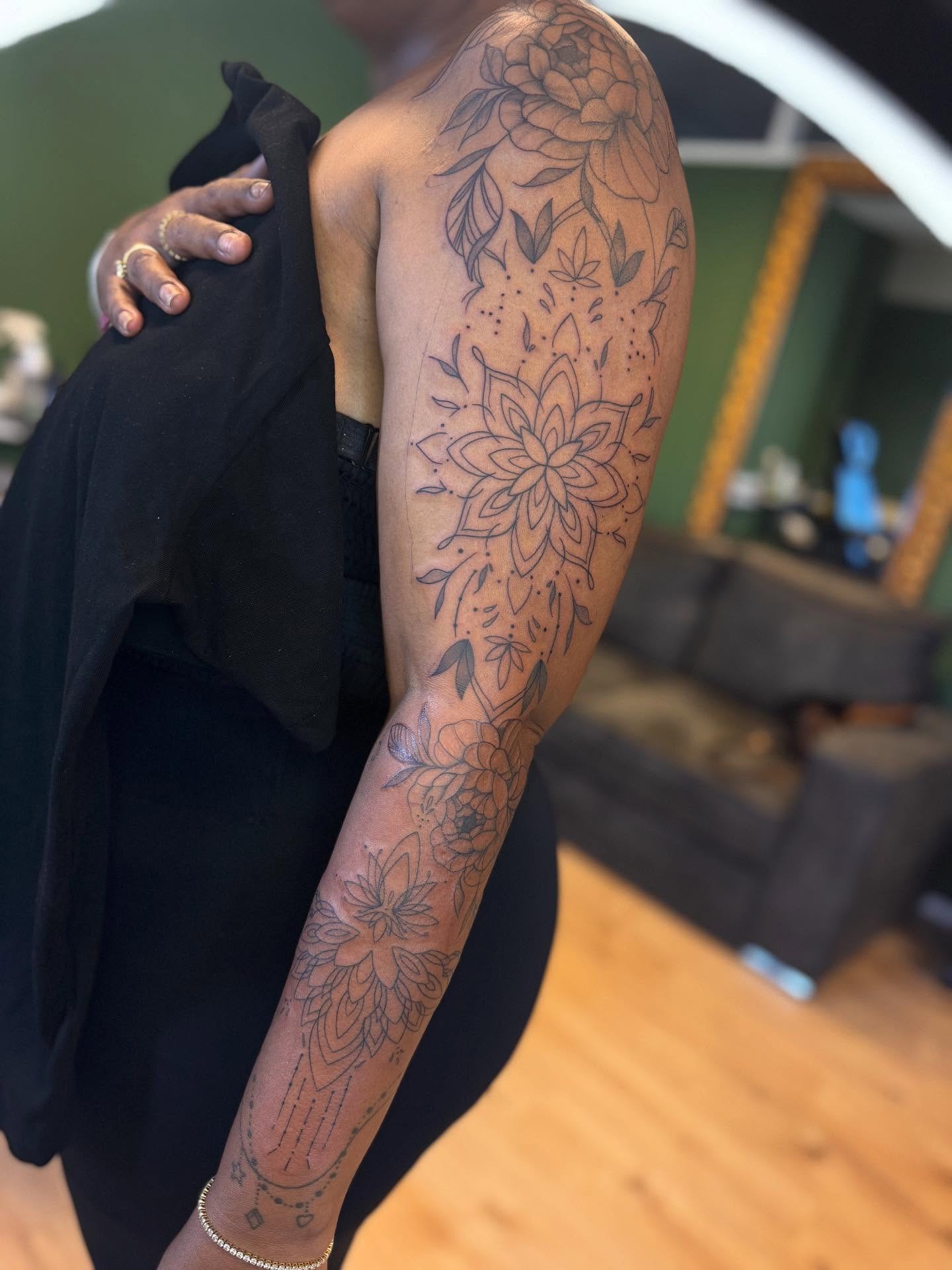 Blue Butterfly and Wildflower Sleeve Tattoo Tattoo Design