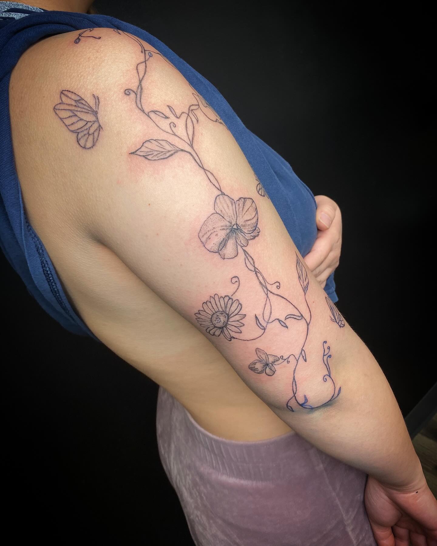 Butterfly and Peony Floral Sleeve Tattoo Tattoo Design