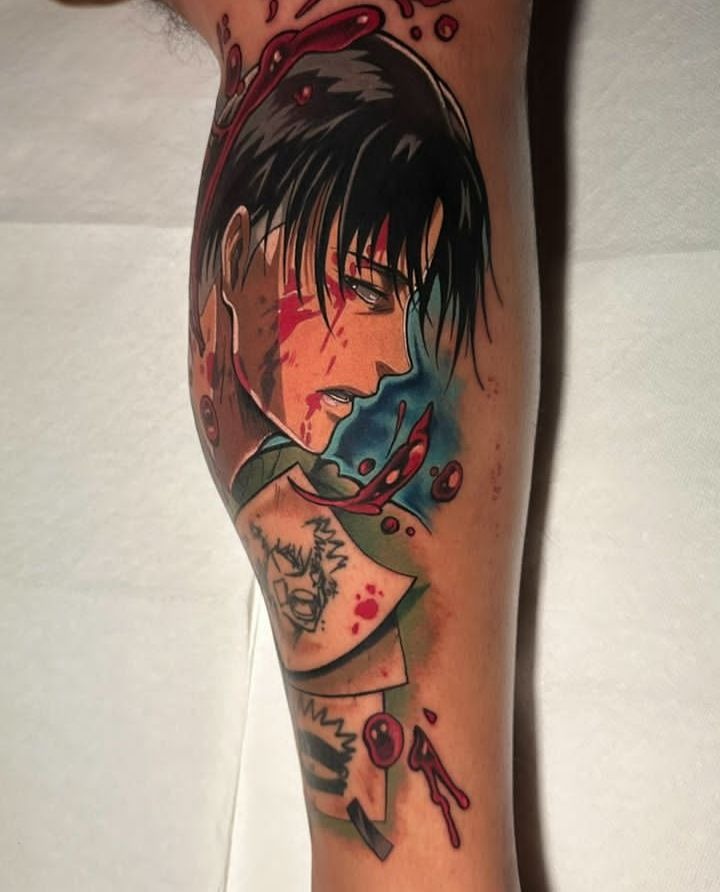 Bold Levi Battle Scene Calf Tattoo Tattoo Design