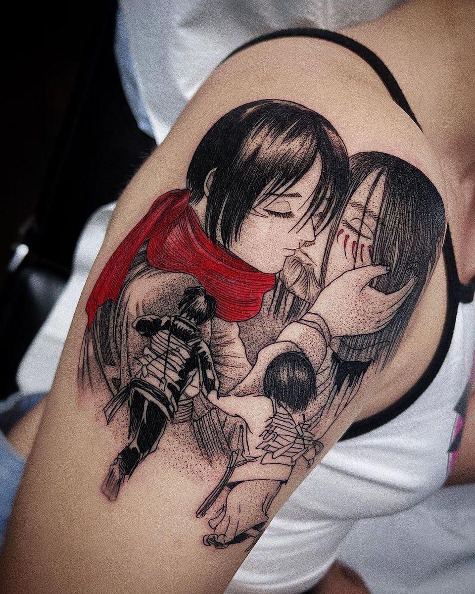 Eren and Mikasa Red Scarf Shoulder Tattoo Tattoo Design