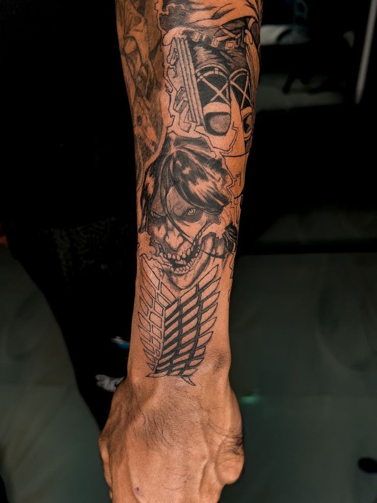 Eren Titan and Odm Gear Wrist Sleeve Tattoo Design