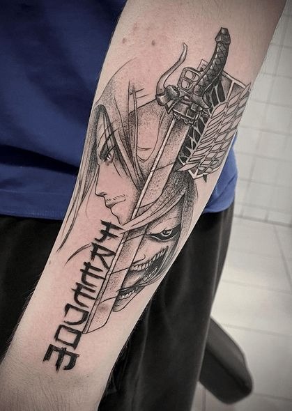 Freedom Blade Split-Face Forearm Tattoo Tattoo Design