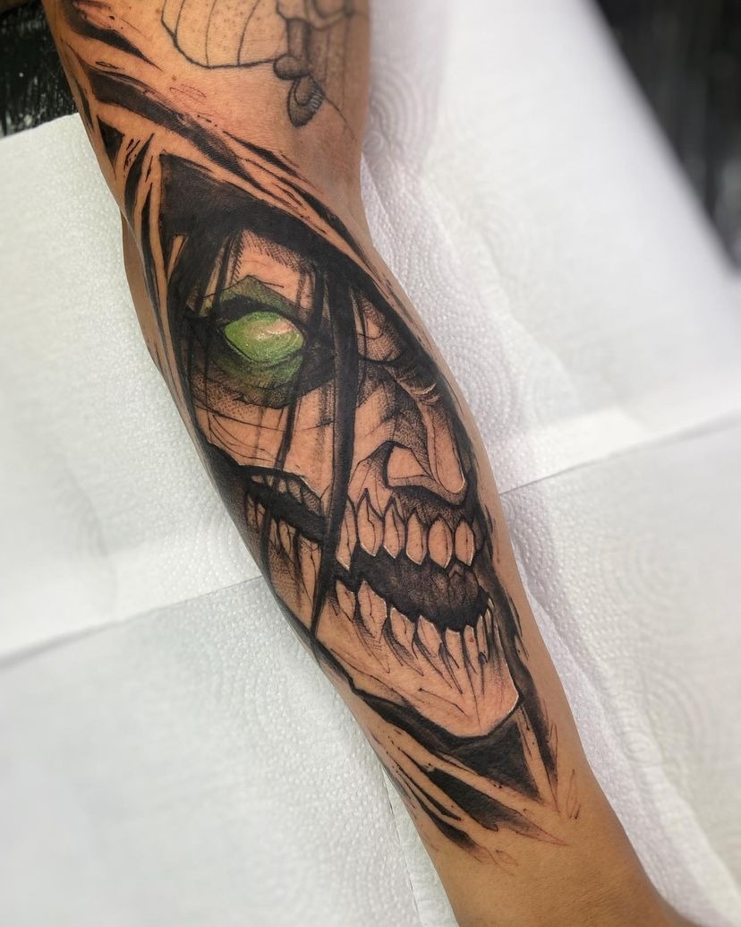 Graphic Eren Titan Blackwork Calf Tattoo Tattoo Design