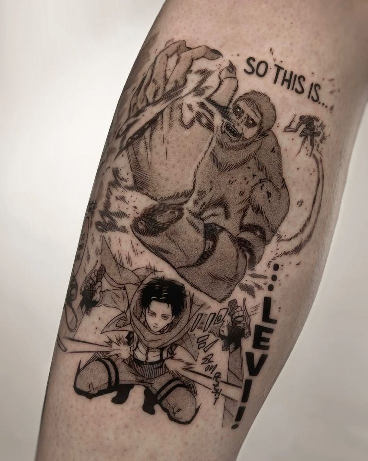 Levi versus Beast Titan Manga Scene Tattoo Design