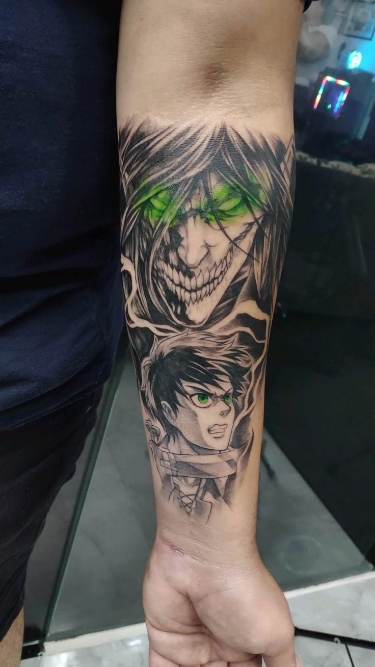 Lightning Eren Titan Forearm Sleeve Idea Tattoo Design