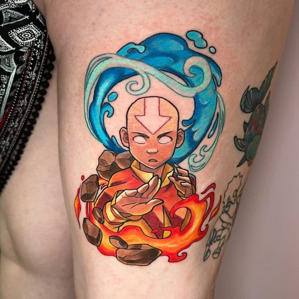 Aang Elemental Thigh Tattoo Tattoo Design