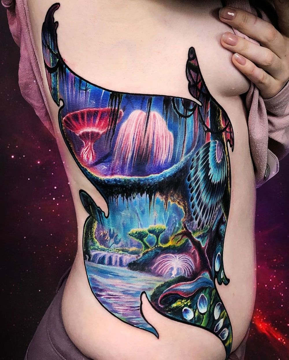 Bioluminescent Pandora Landscape Rib Tattoo Tattoo Design