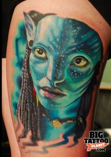 Na'vi Vision Sleeve With Floating Mountains Tattoo Design