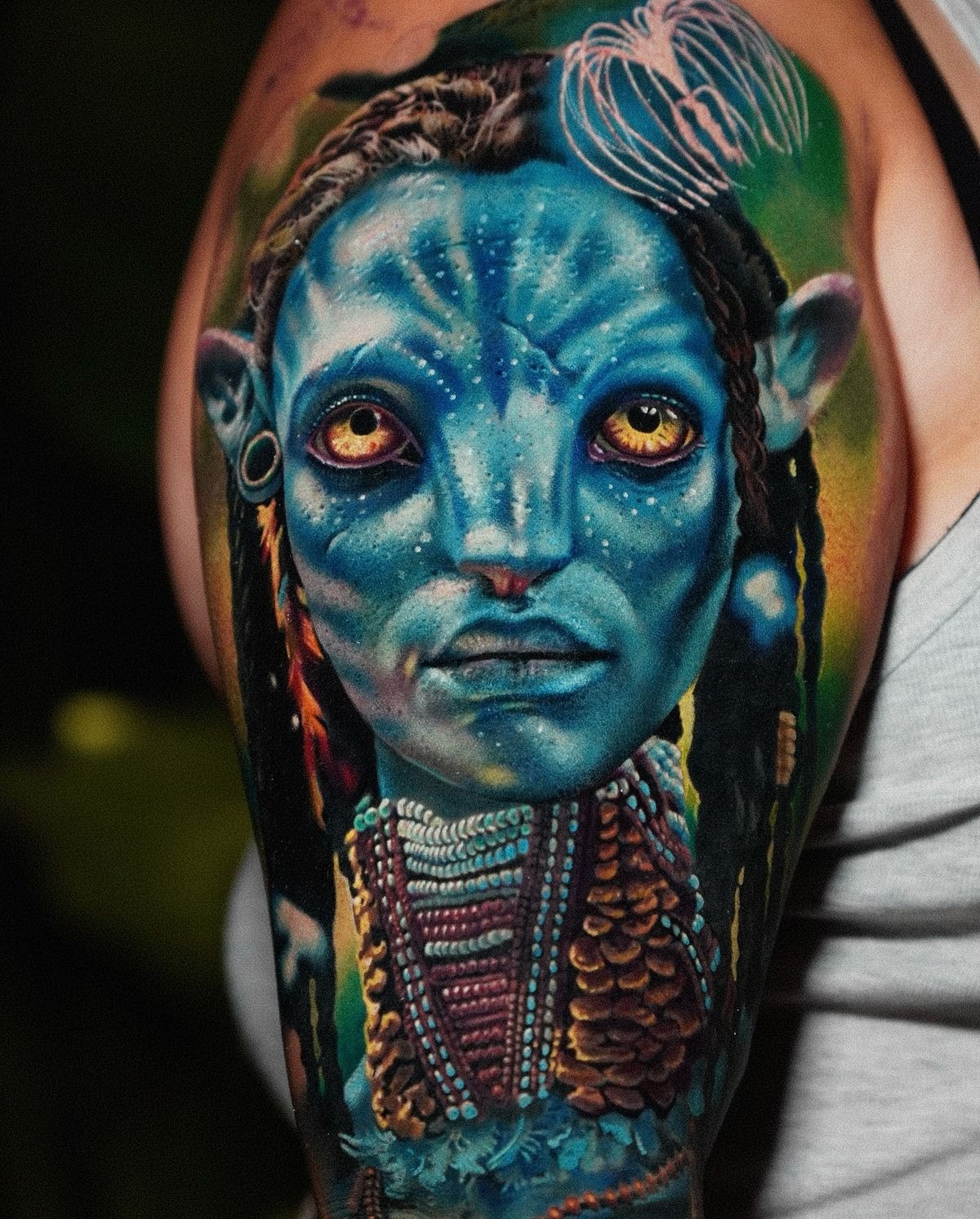 Regal Na'vi Portrait With Beaded Armor Tattoo Design