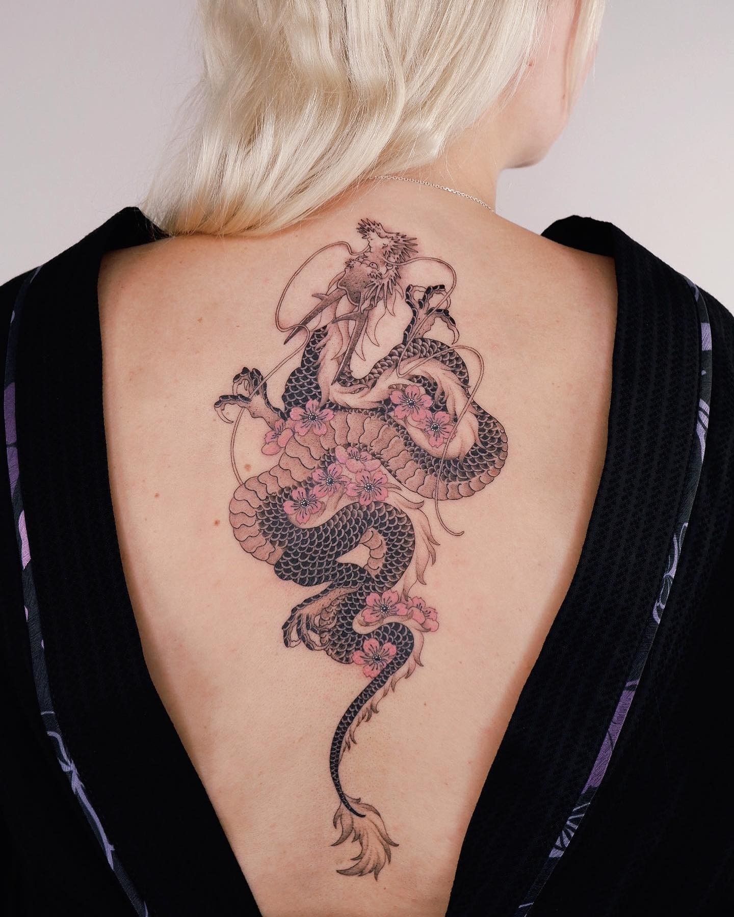 Dragon and Cherry Blossom Back Tattoo Tattoo Design