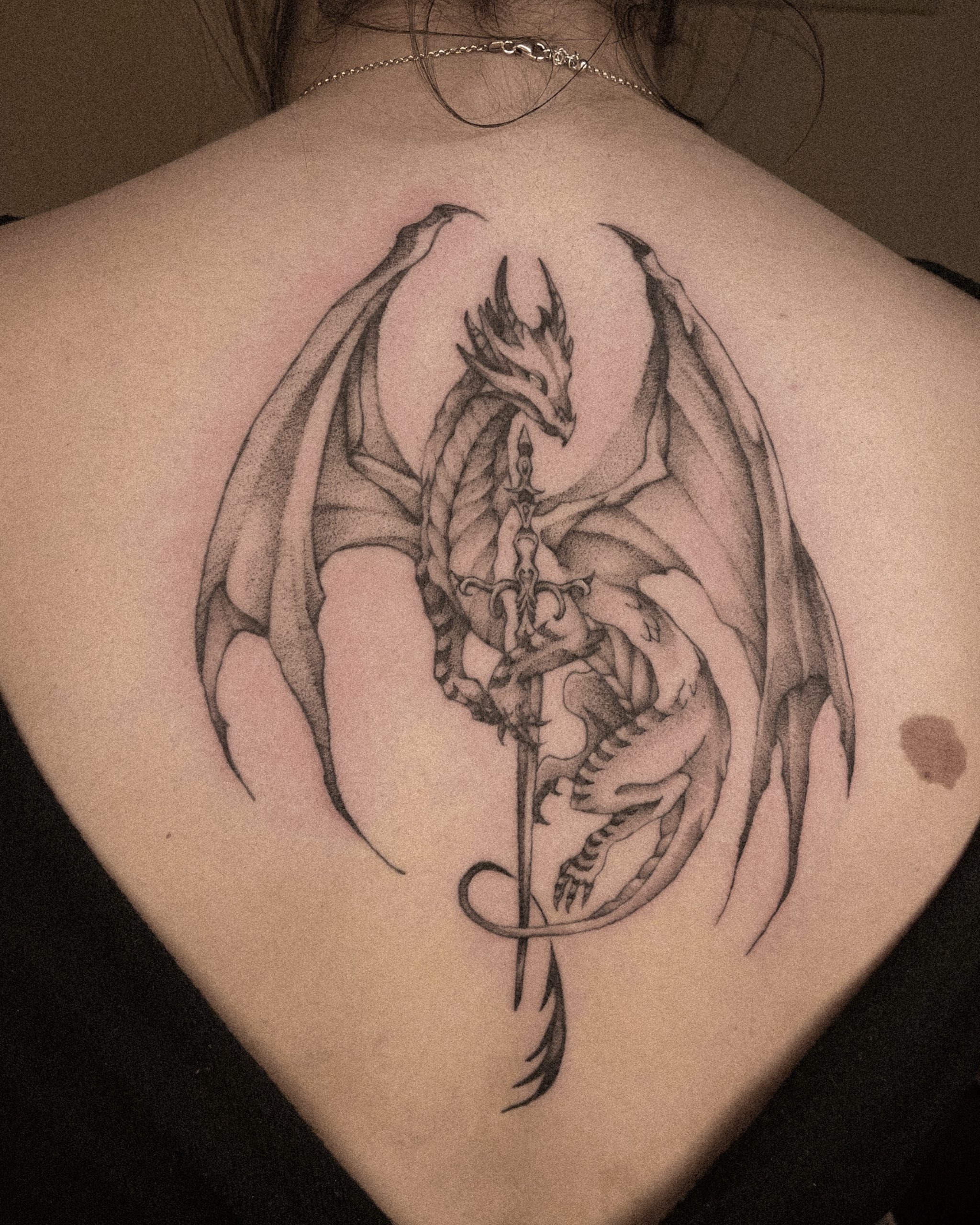 Dragon and Sword Back Tattoo Tattoo Design