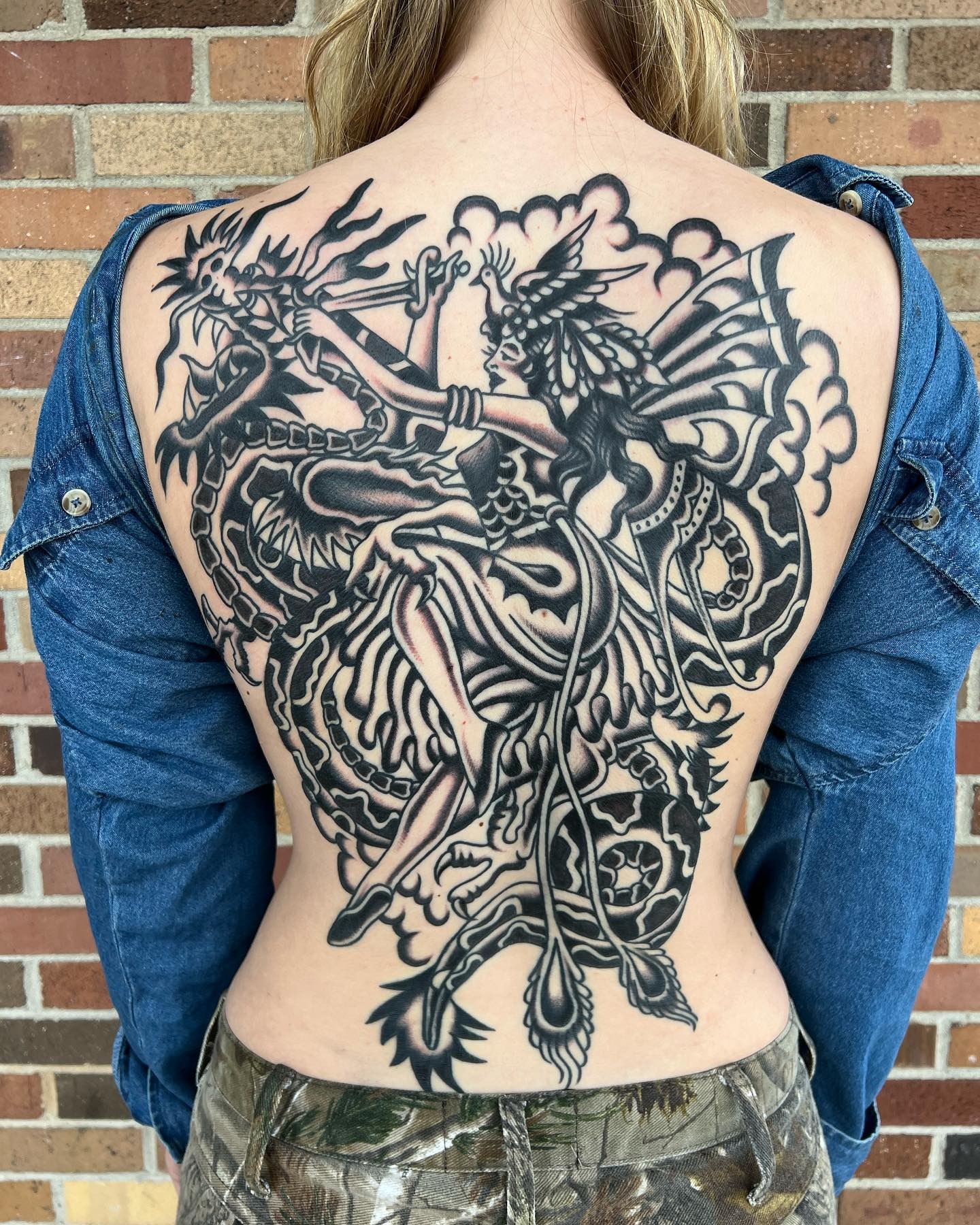 Fairy and Dragon Battle Back Tattoo Tattoo Design