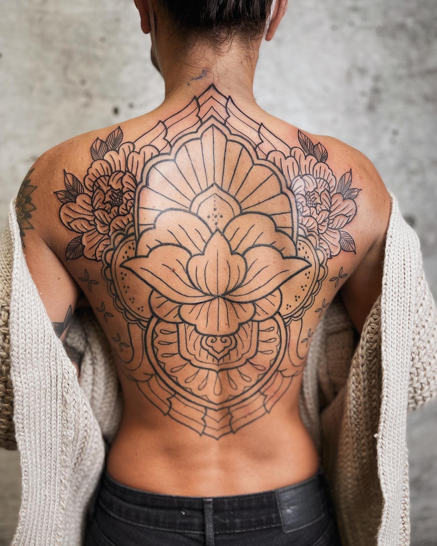 Lotus and Peony Mandala Back Tattoo Tattoo Design