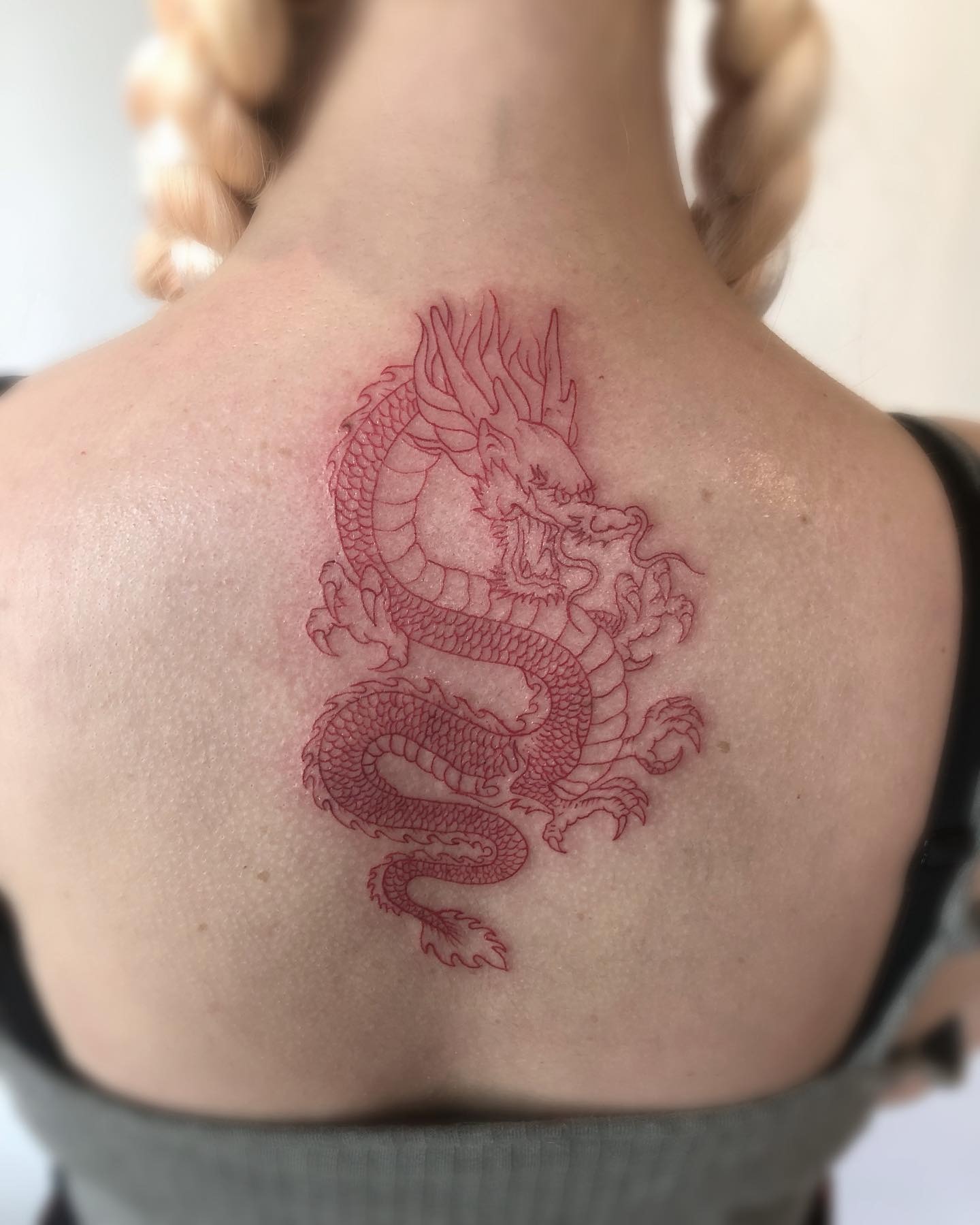 Red Dragon Upper Back Tattoo Tattoo Design