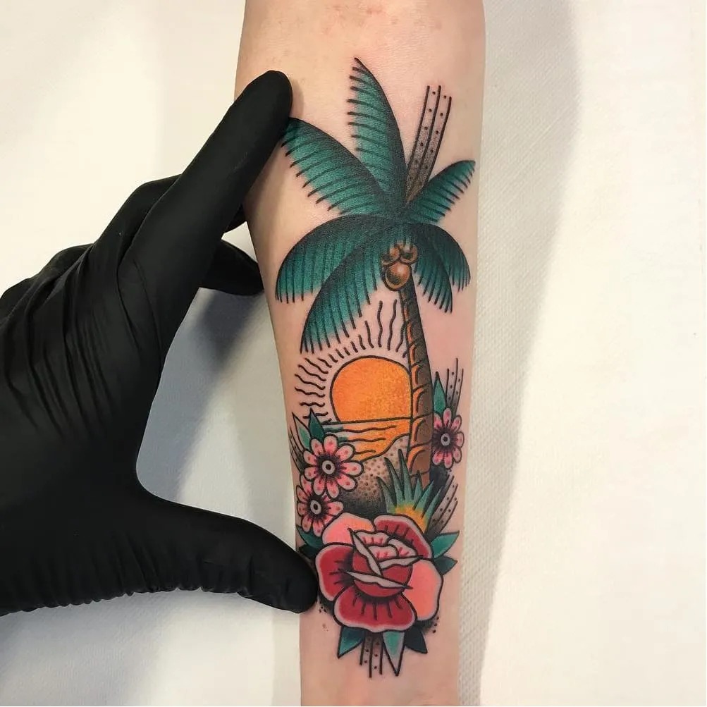 A Tropical Paradise on Your Forearm Tattoo Design