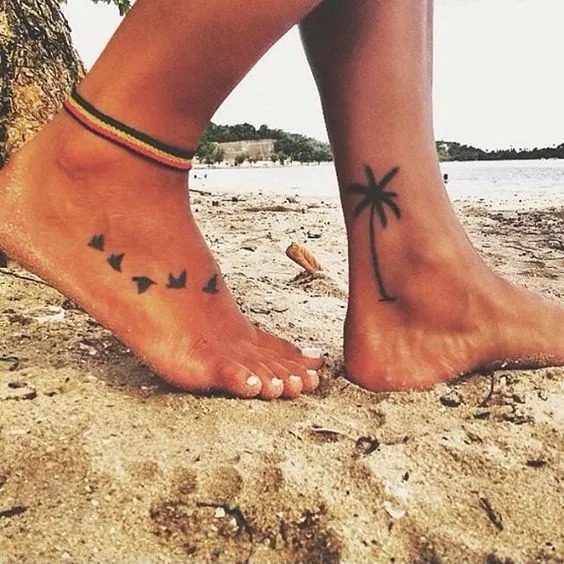 Dainty Palm Tree on the Ankle Tattoo Design