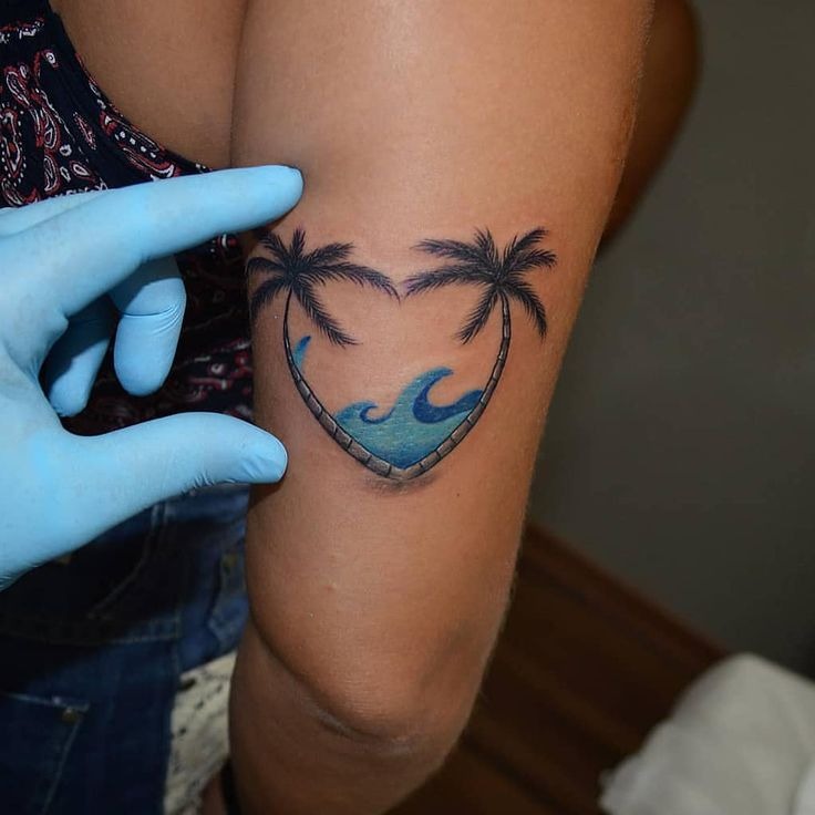 Heart-Shaped Wave and Palms Tattoo Design