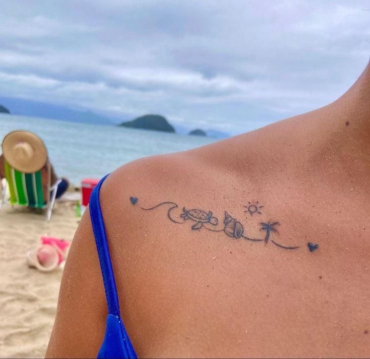 Minimalist Beach-Themed Collarbone Tattoo Tattoo Design