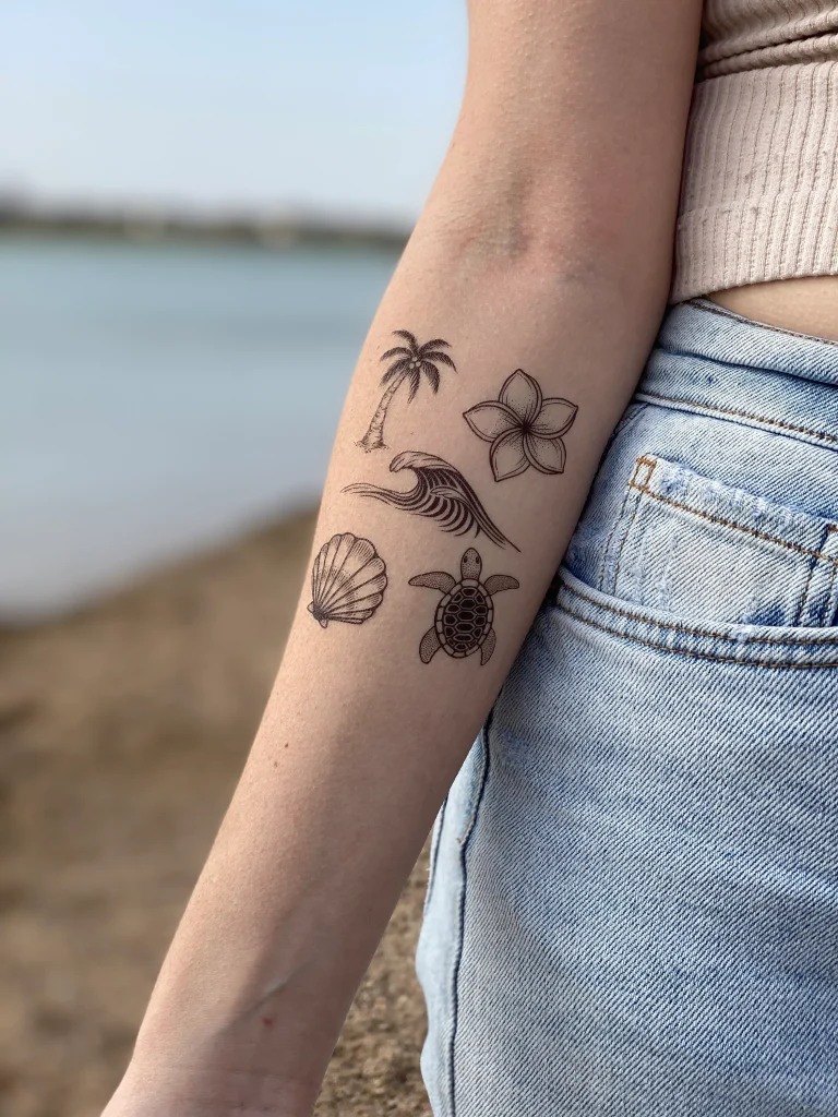 Minimalist Beach-Themed Set Tattoo Design